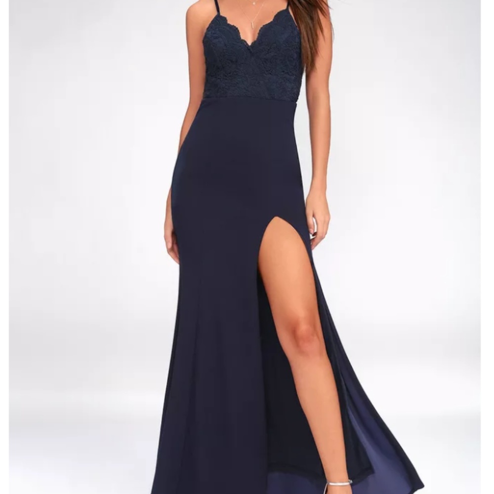 Lulu's NAVY BLUE LACE MAXI DRESS